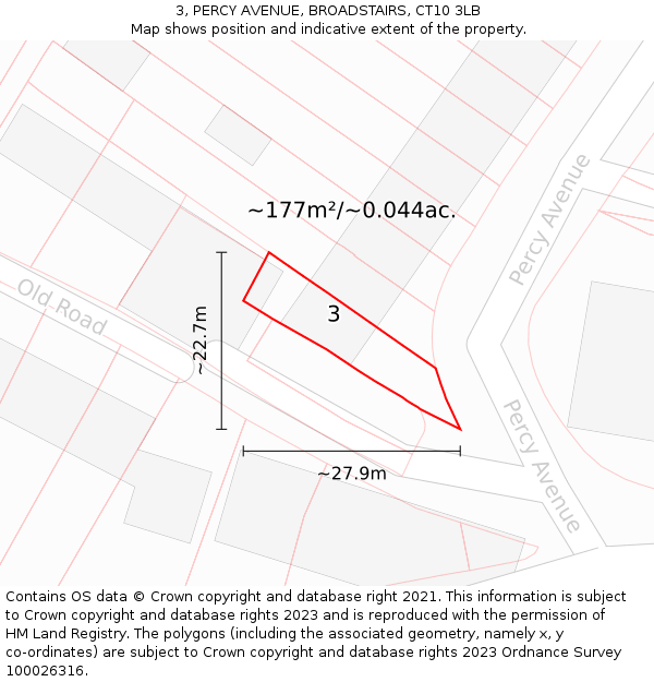 3, PERCY AVENUE, BROADSTAIRS, CT10 3LB: Plot and title map