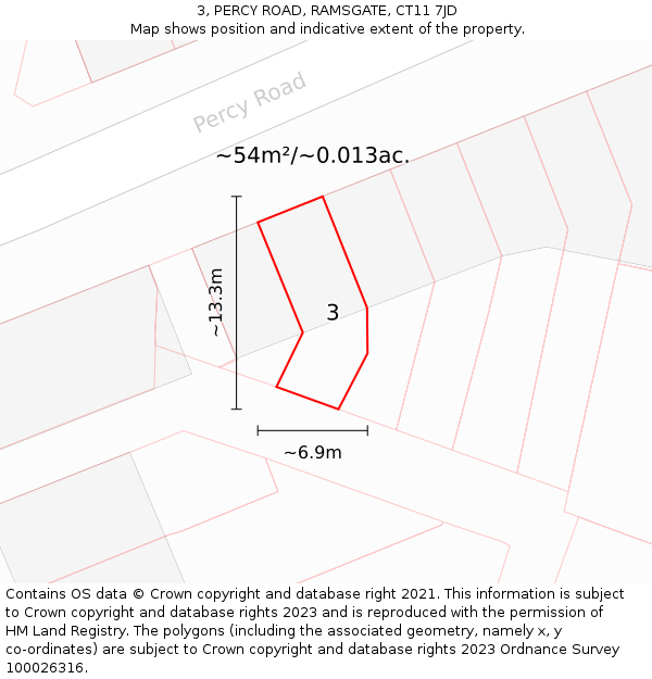 3, PERCY ROAD, RAMSGATE, CT11 7JD: Plot and title map
