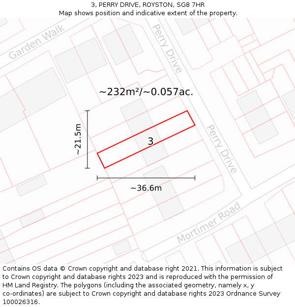 3, PERRY DRIVE, ROYSTON, SG8 7HR: Plot and title map