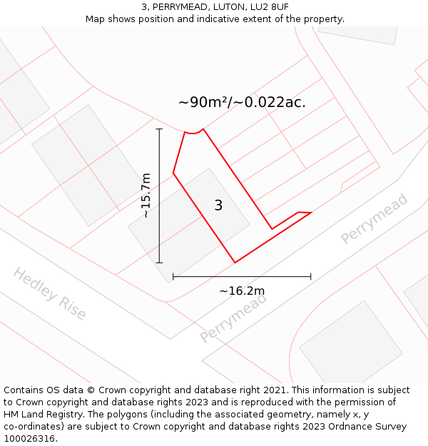 3, PERRYMEAD, LUTON, LU2 8UF: Plot and title map