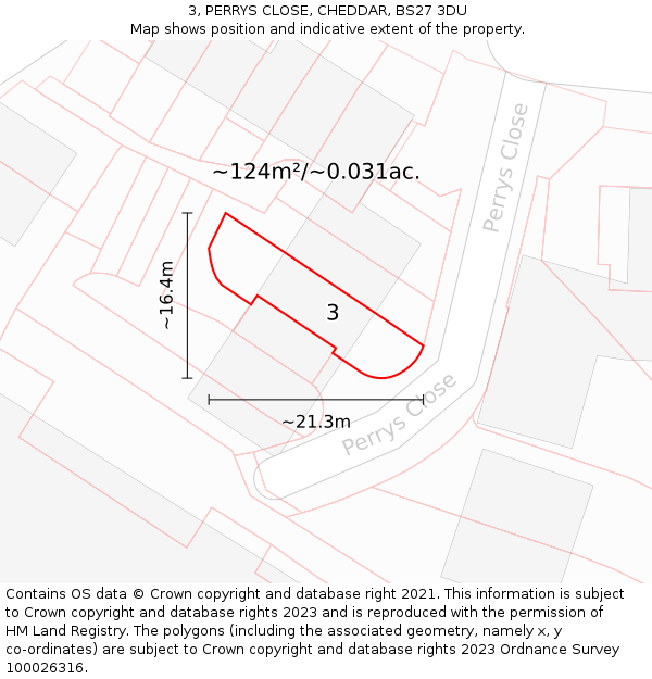 3, PERRYS CLOSE, CHEDDAR, BS27 3DU: Plot and title map