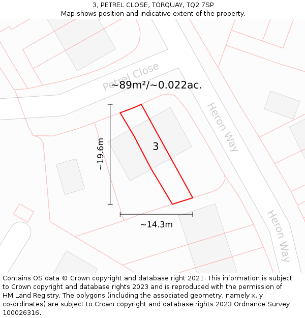 3, PETREL CLOSE, TORQUAY, TQ2 7SP: Plot and title map