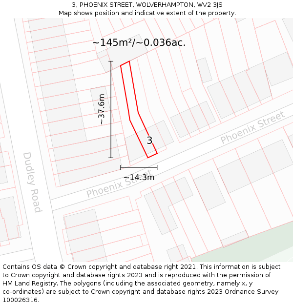3, PHOENIX STREET, WOLVERHAMPTON, WV2 3JS: Plot and title map