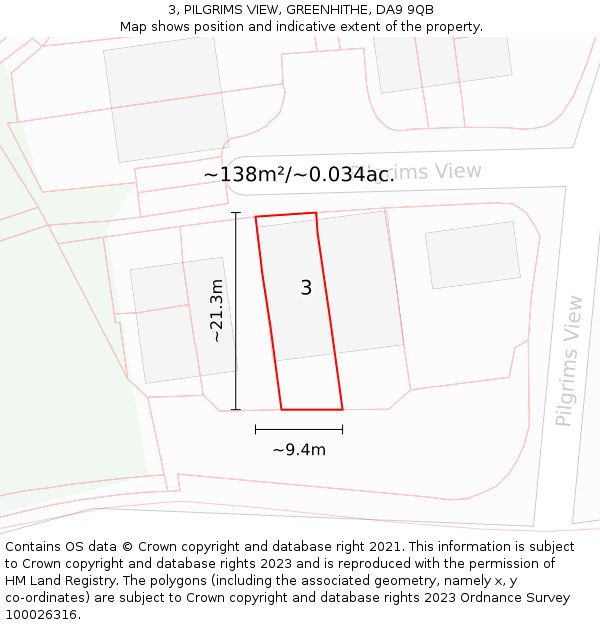 3, PILGRIMS VIEW, GREENHITHE, DA9 9QB: Plot and title map