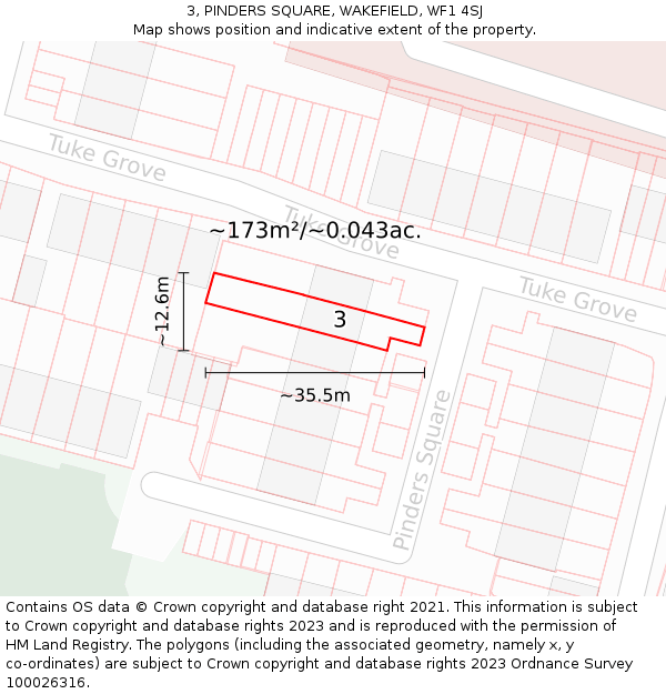 3, PINDERS SQUARE, WAKEFIELD, WF1 4SJ: Plot and title map