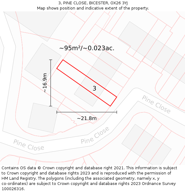 3, PINE CLOSE, BICESTER, OX26 3YJ: Plot and title map