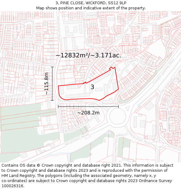 3, PINE CLOSE, WICKFORD, SS12 9LP: Plot and title map