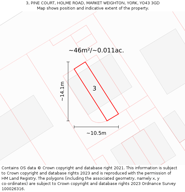 3, PINE COURT, HOLME ROAD, MARKET WEIGHTON, YORK, YO43 3GD: Plot and title map