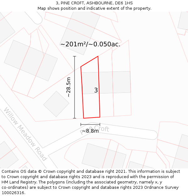 3, PINE CROFT, ASHBOURNE, DE6 1HS: Plot and title map