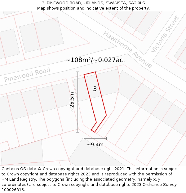 3, PINEWOOD ROAD, UPLANDS, SWANSEA, SA2 0LS: Plot and title map