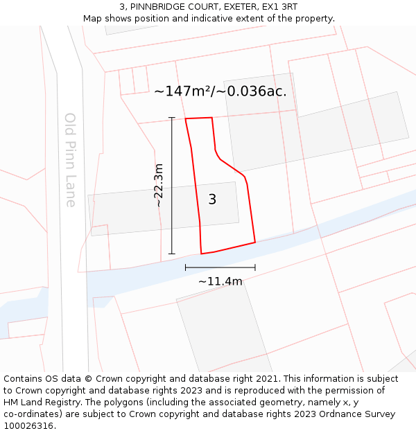 3, PINNBRIDGE COURT, EXETER, EX1 3RT: Plot and title map