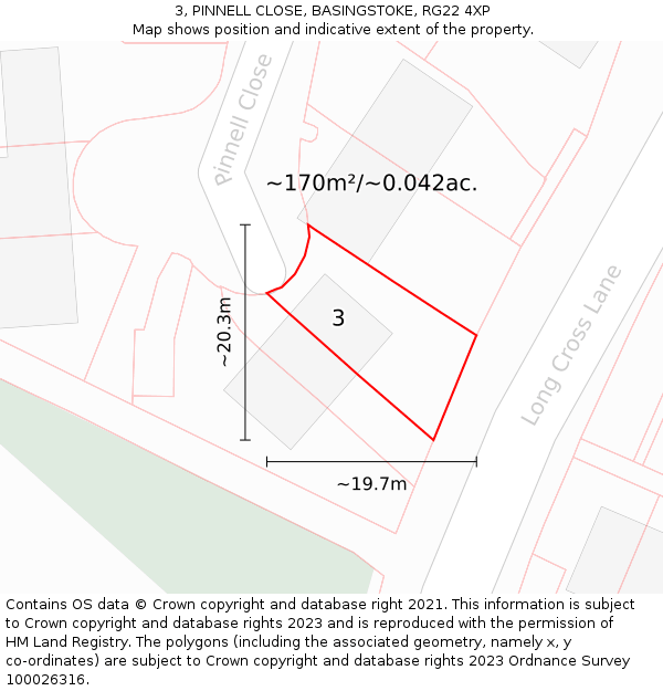 3, PINNELL CLOSE, BASINGSTOKE, RG22 4XP: Plot and title map