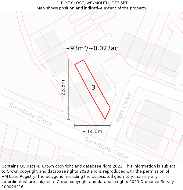 3, PIPIT CLOSE, WEYMOUTH, DT3 5RT: Plot and title map