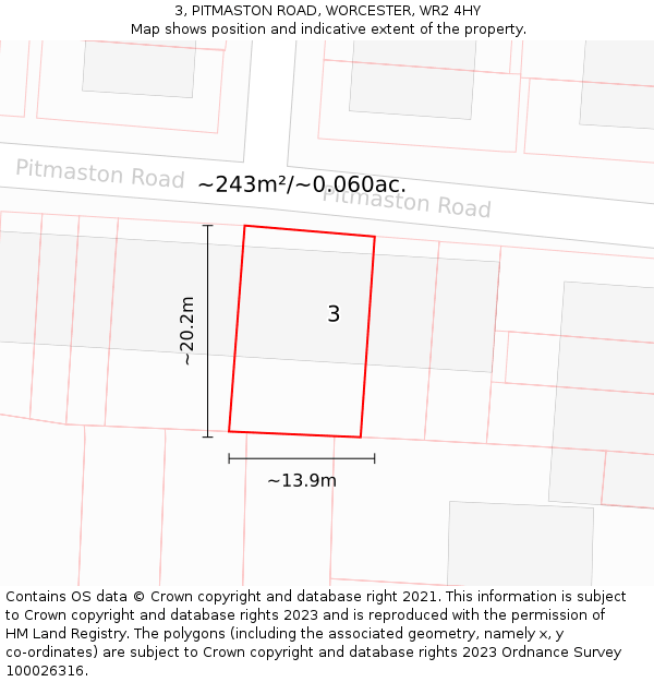 3, PITMASTON ROAD, WORCESTER, WR2 4HY: Plot and title map