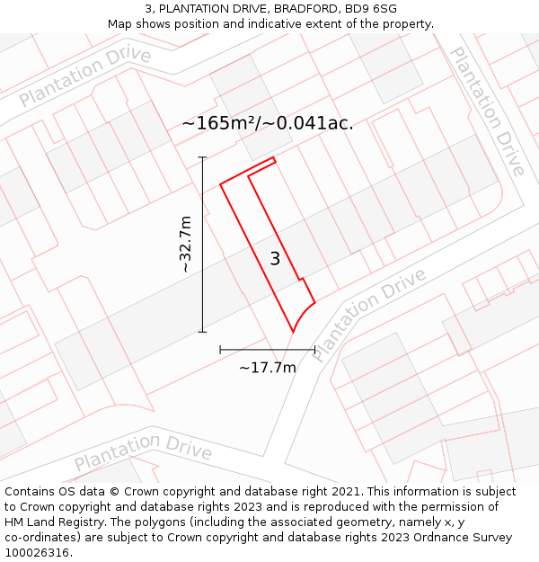 3, PLANTATION DRIVE, BRADFORD, BD9 6SG: Plot and title map