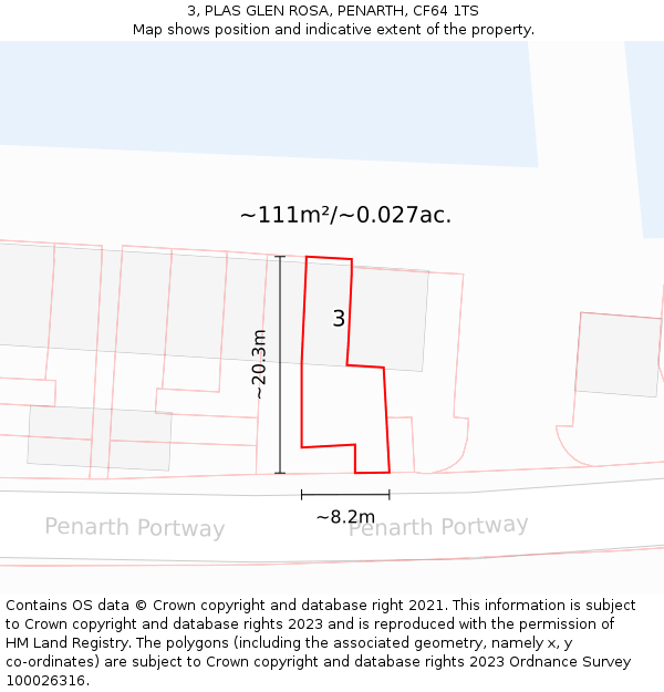 3, PLAS GLEN ROSA, PENARTH, CF64 1TS: Plot and title map