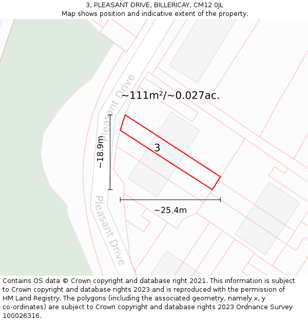 3, PLEASANT DRIVE, BILLERICAY, CM12 0JL: Plot and title map