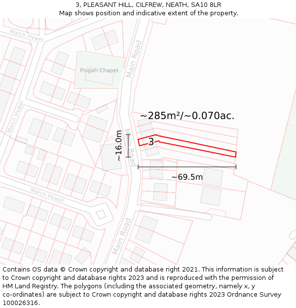 3, PLEASANT HILL, CILFREW, NEATH, SA10 8LR: Plot and title map