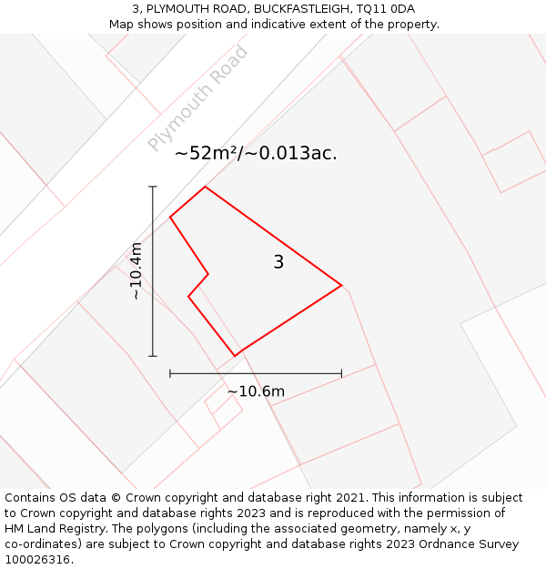 3, PLYMOUTH ROAD, BUCKFASTLEIGH, TQ11 0DA: Plot and title map