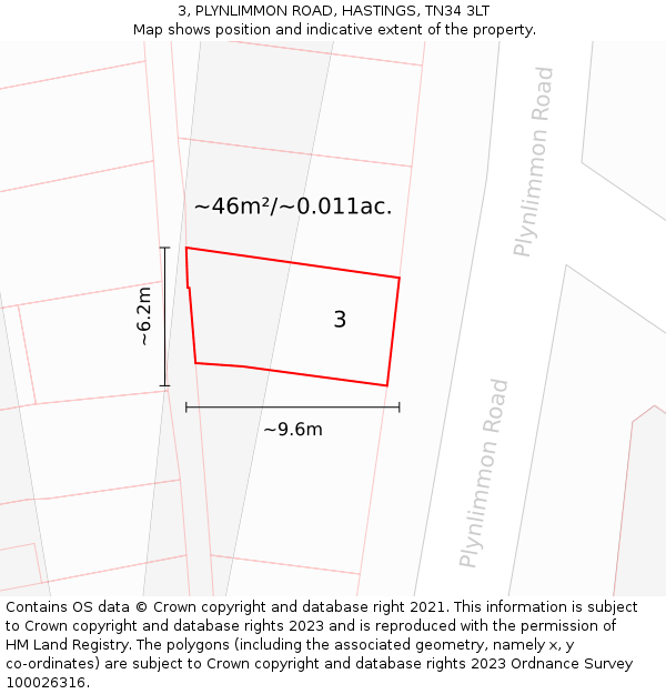 3, PLYNLIMMON ROAD, HASTINGS, TN34 3LT: Plot and title map