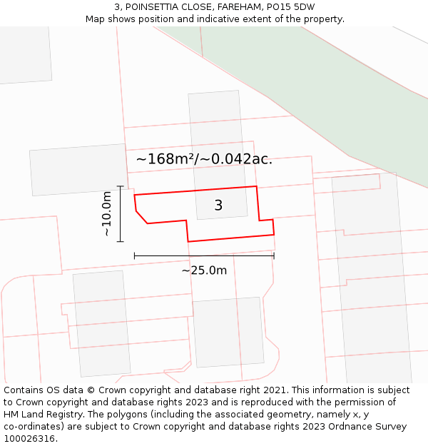 3, POINSETTIA CLOSE, FAREHAM, PO15 5DW: Plot and title map