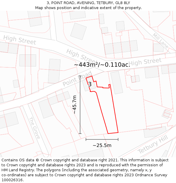 3, POINT ROAD, AVENING, TETBURY, GL8 8LY: Plot and title map