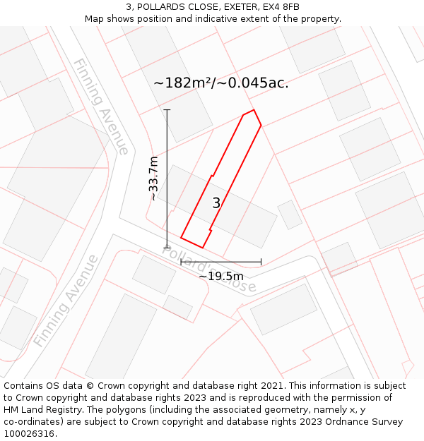3, POLLARDS CLOSE, EXETER, EX4 8FB: Plot and title map