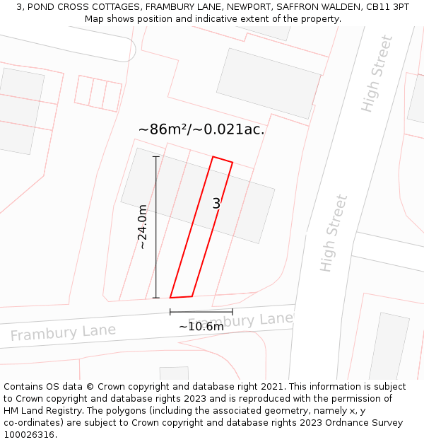 3, POND CROSS COTTAGES, FRAMBURY LANE, NEWPORT, SAFFRON WALDEN, CB11 3PT: Plot and title map