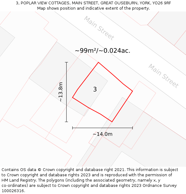 3, POPLAR VIEW COTTAGES, MAIN STREET, GREAT OUSEBURN, YORK, YO26 9RF: Plot and title map