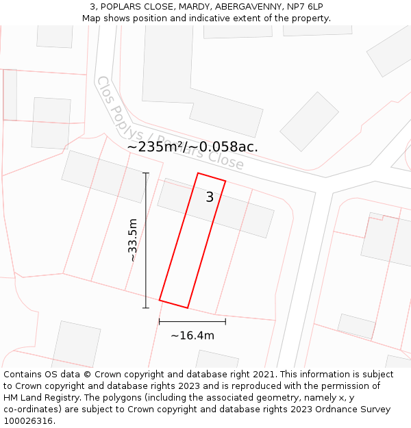 3, POPLARS CLOSE, MARDY, ABERGAVENNY, NP7 6LP: Plot and title map