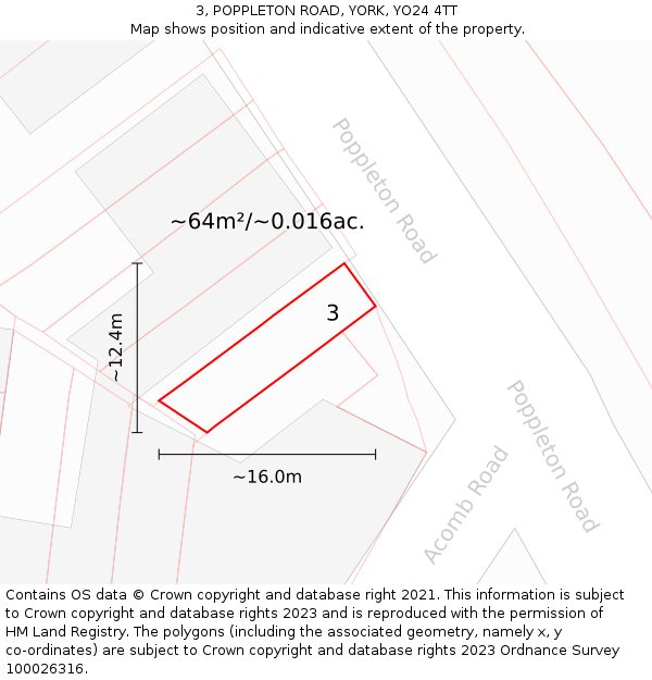 3, POPPLETON ROAD, YORK, YO24 4TT: Plot and title map
