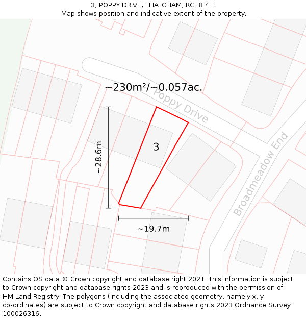 3, POPPY DRIVE, THATCHAM, RG18 4EF: Plot and title map