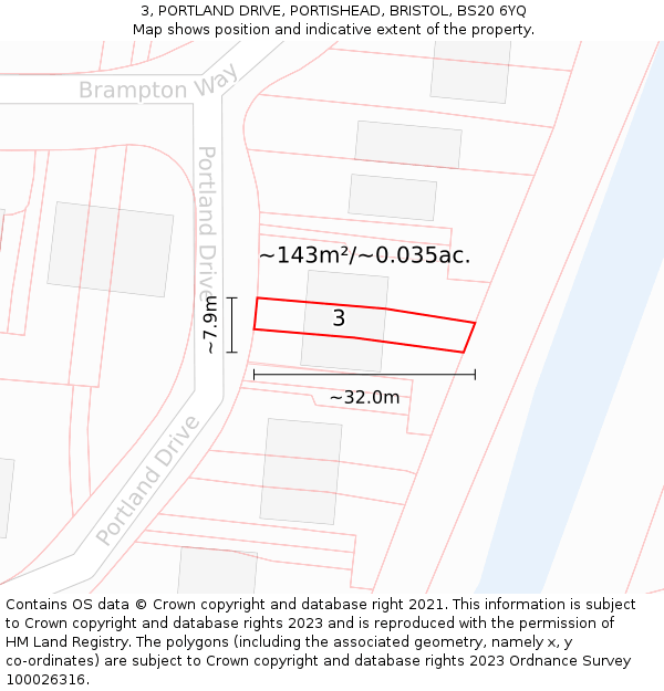 3, PORTLAND DRIVE, PORTISHEAD, BRISTOL, BS20 6YQ: Plot and title map