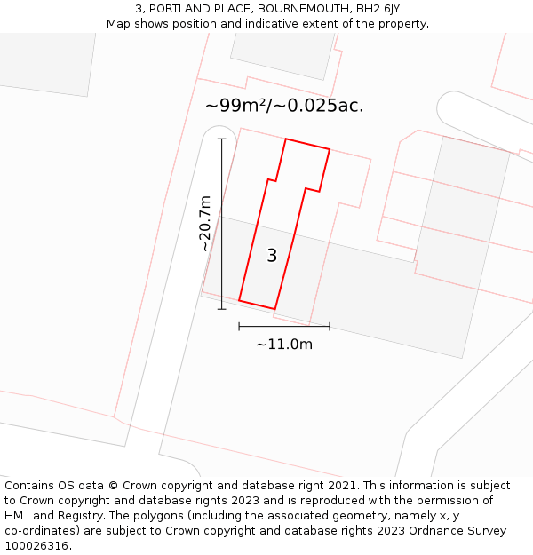 3, PORTLAND PLACE, BOURNEMOUTH, BH2 6JY: Plot and title map