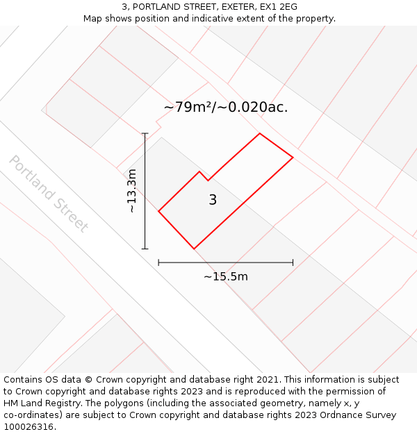 3, PORTLAND STREET, EXETER, EX1 2EG: Plot and title map