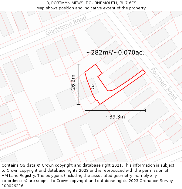 3, PORTMAN MEWS, BOURNEMOUTH, BH7 6ES: Plot and title map