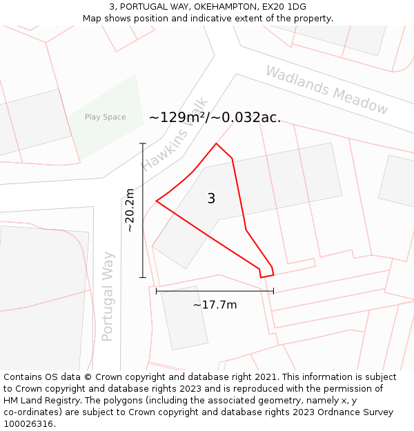 3, PORTUGAL WAY, OKEHAMPTON, EX20 1DG: Plot and title map