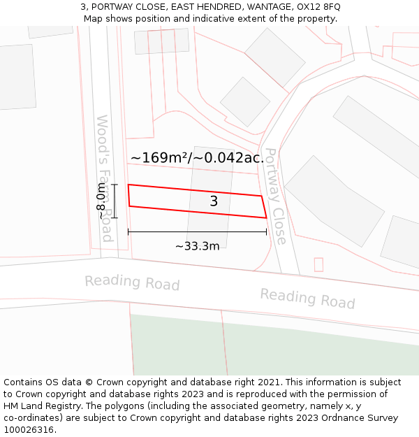 3, PORTWAY CLOSE, EAST HENDRED, WANTAGE, OX12 8FQ: Plot and title map