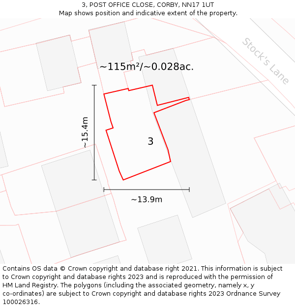 3, POST OFFICE CLOSE, CORBY, NN17 1UT: Plot and title map