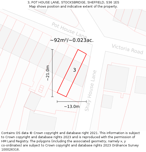 3, POT HOUSE LANE, STOCKSBRIDGE, SHEFFIELD, S36 1ES: Plot and title map