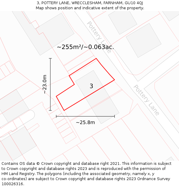 3, POTTERY LANE, WRECCLESHAM, FARNHAM, GU10 4QJ: Plot and title map