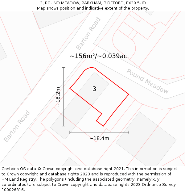 3, POUND MEADOW, PARKHAM, BIDEFORD, EX39 5UD: Plot and title map