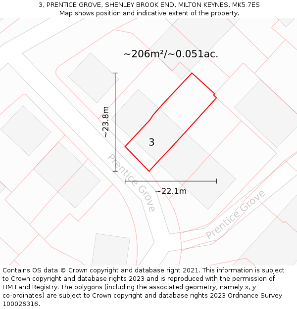 3, PRENTICE GROVE, SHENLEY BROOK END, MILTON KEYNES, MK5 7ES: Plot and title map