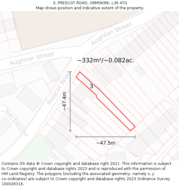 3, PRESCOT ROAD, ORMSKIRK, L39 4TG: Plot and title map