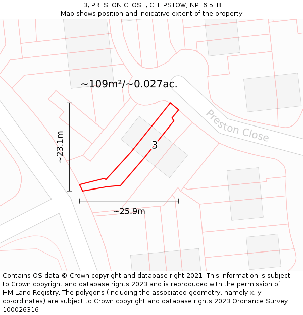 3, PRESTON CLOSE, CHEPSTOW, NP16 5TB: Plot and title map