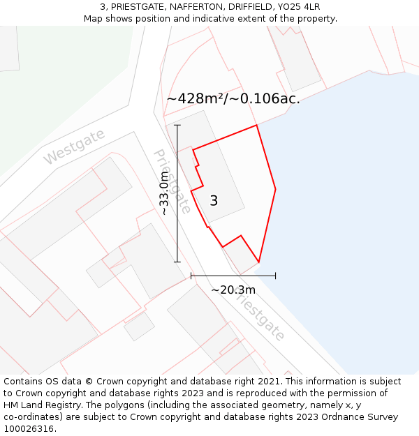 3, PRIESTGATE, NAFFERTON, DRIFFIELD, YO25 4LR: Plot and title map