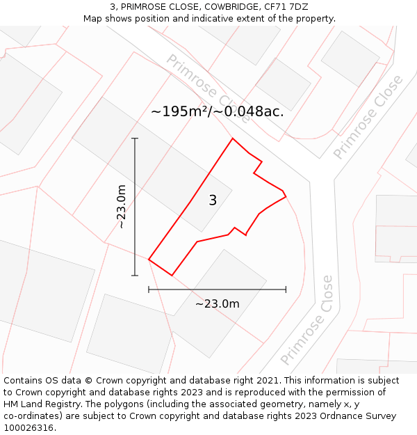 3, PRIMROSE CLOSE, COWBRIDGE, CF71 7DZ: Plot and title map