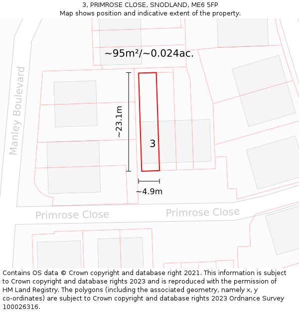 3, PRIMROSE CLOSE, SNODLAND, ME6 5FP: Plot and title map