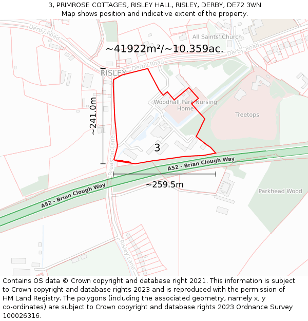 3, PRIMROSE COTTAGES, RISLEY HALL, RISLEY, DERBY, DE72 3WN: Plot and title map
