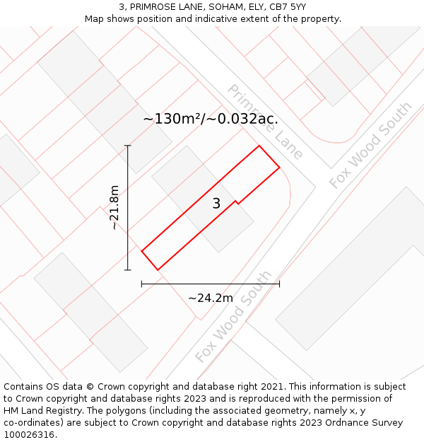 3, PRIMROSE LANE, SOHAM, ELY, CB7 5YY: Plot and title map